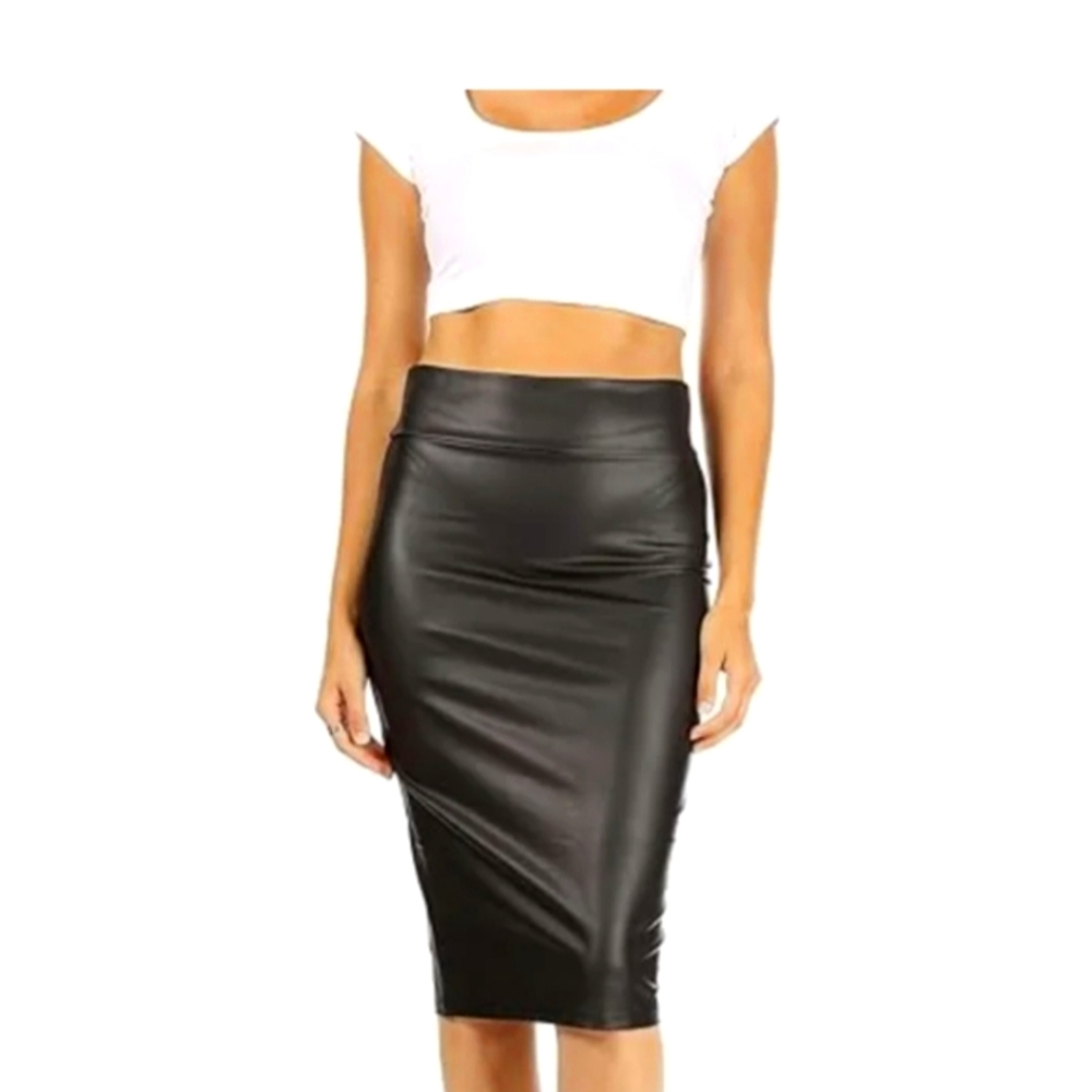 Faux Leather Skirts for Women High Waisted Leather Bodycon Pencil Skirt